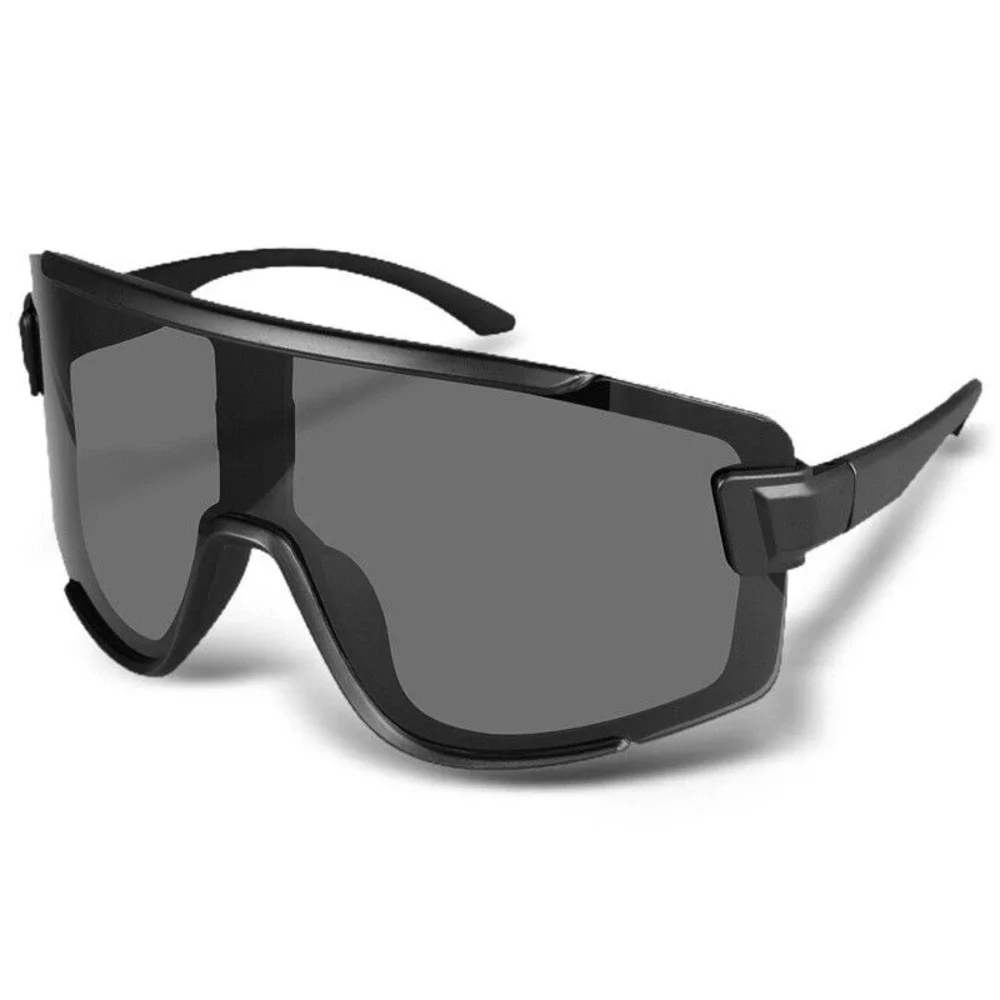 Oversized Shield Sunglasses Dark Black Wrap‎ Around Sporty Futuristic Tech-wear